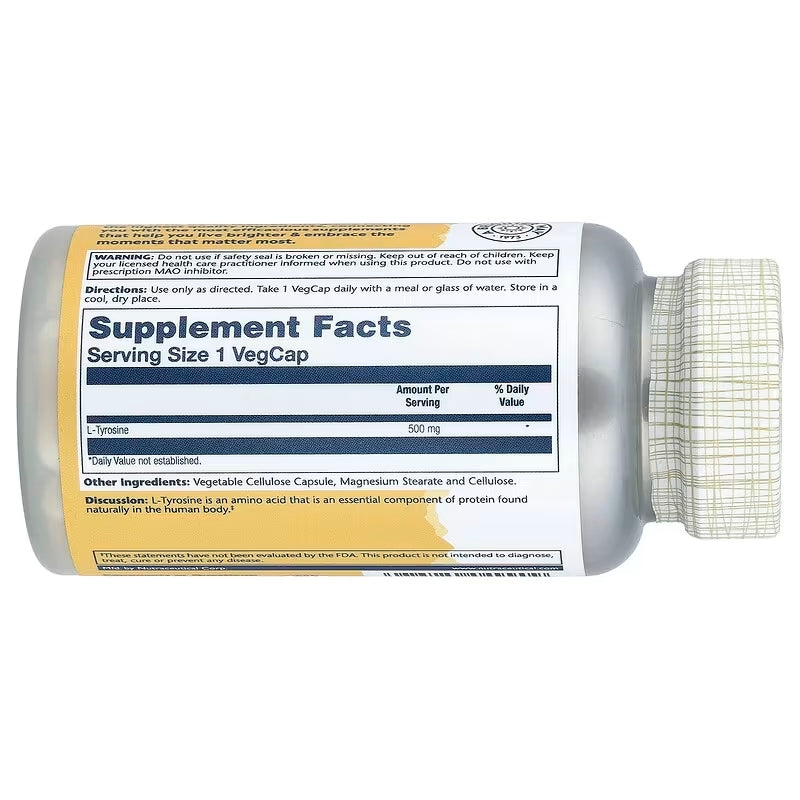 Solaray L-Tyrosine Neurotransmitter Support 500 mg, 50 VegCaps - Görsel 2