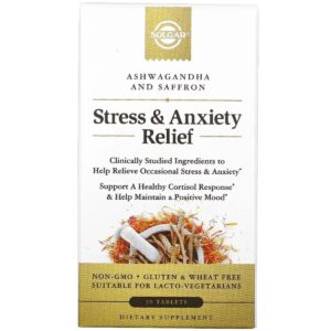 Solgar Stress and Anxiety Relief KSM66 Ashwagandha+Saffron(Safran) 30 Tablets