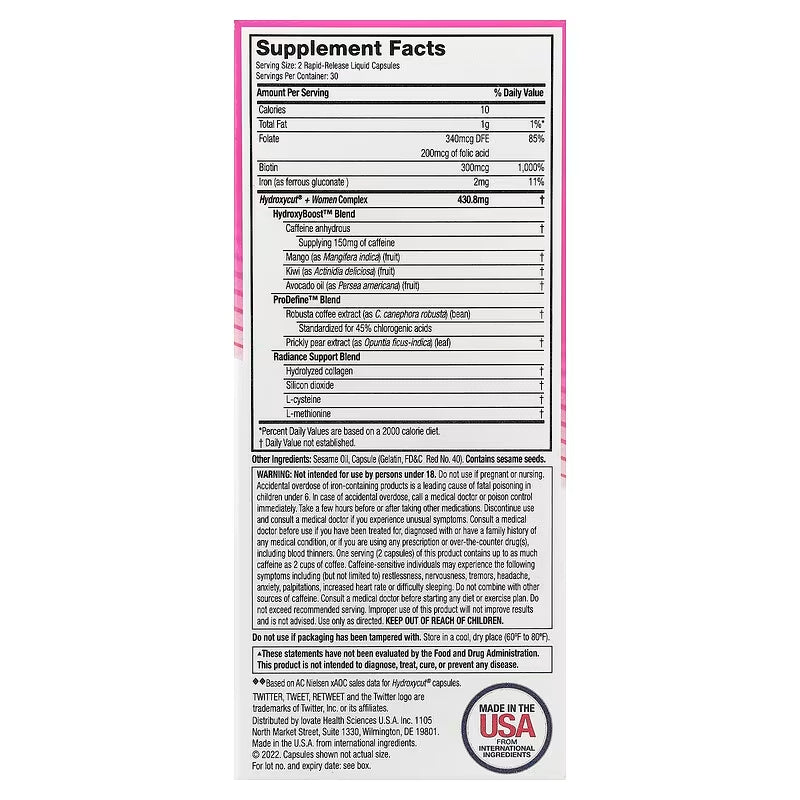 Muscletech Hydroxycut Women Health 60 Rapid-Release Liquid Caps – Includes Biotin Collagen Folate & Iron