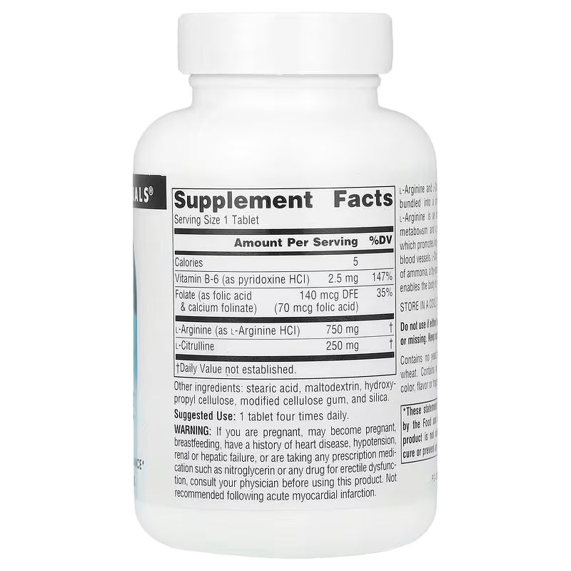 Source Naturals L-Arginine L-Citrulline Nitric Oxide Folate Complex 60 Tablet - Görsel 2