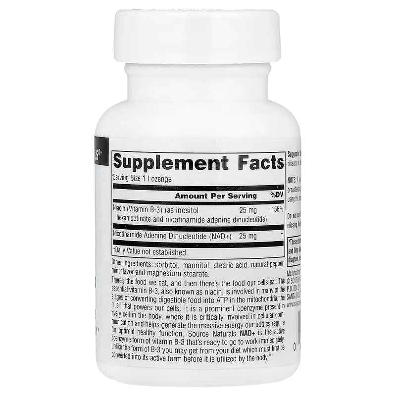 Source Naturals NAD+ Nicotinamide Adenine Coenzymated Niacin Vitamin B-3 ATP 60 Lozenges