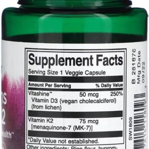 Swanson Vitamins D3 & K2 MK-7 2000 IU Bone and Immune Health 60 Veggie Caps