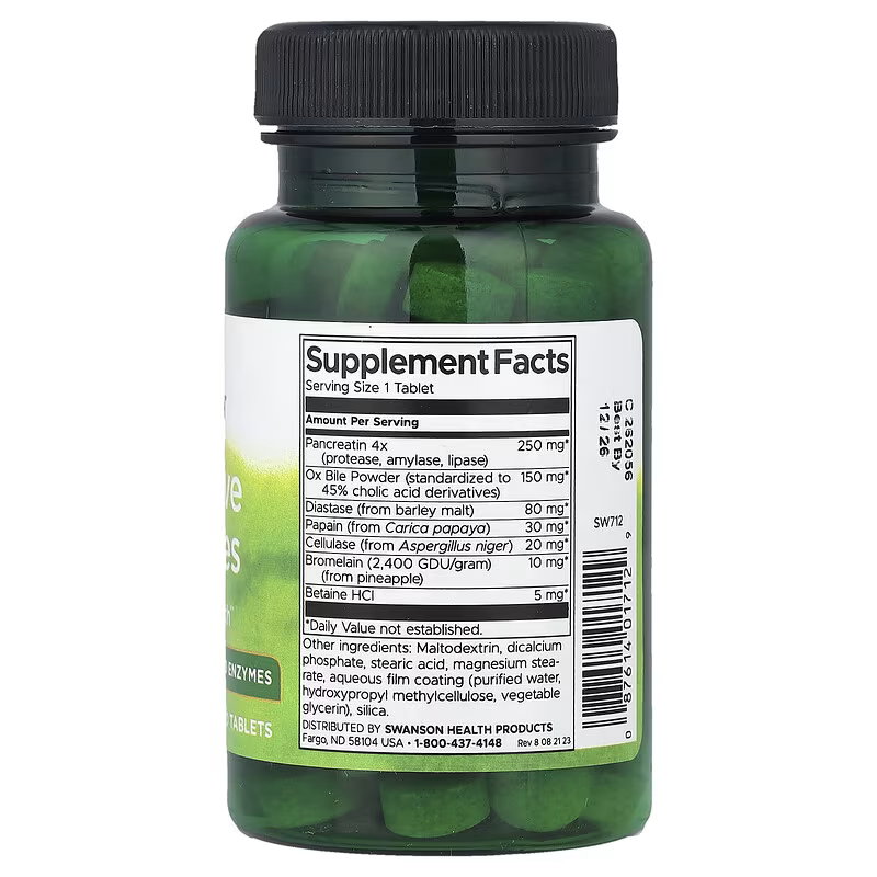 Swanson Digestive Enzymes Gut Health Betaine Bromelain Papain Ox Bile 90 Tablet
