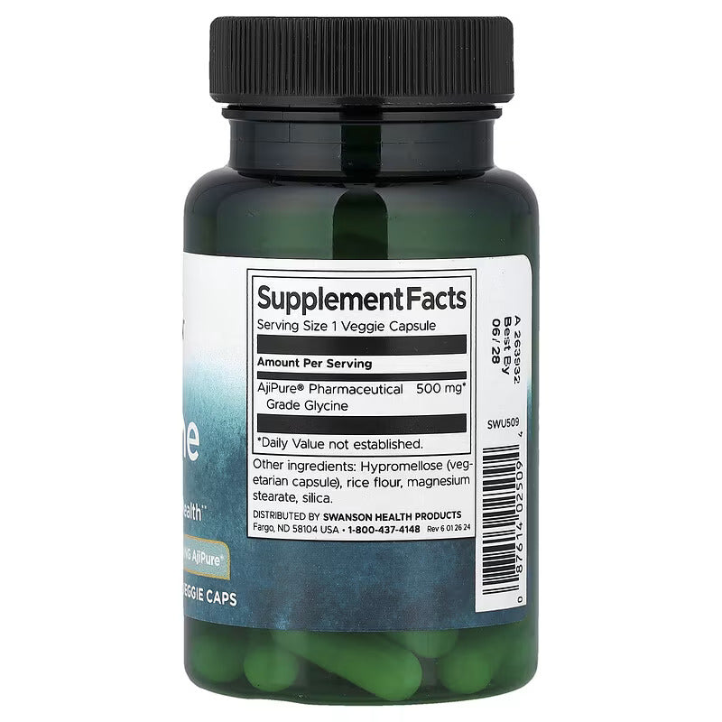 Swanson Glycine AjiPure Amino Acids tress and Sleep Health 500 mg 60 Veggie Caps - Görsel 2