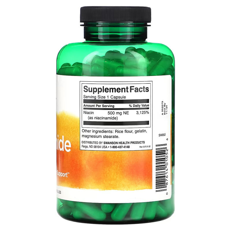 Swanson, Niacinamide, 500 mg, 250 Capsules – Non flush