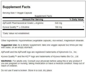 Swanson AjiPure L-Arginine with L-Citrulline Nitric Oxide 60 Veggie Caps - Görsel 2