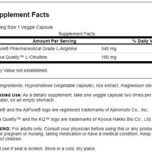 Swanson AjiPure L-Arginine with L-Citrulline Nitric Oxide 60 Veggie Caps