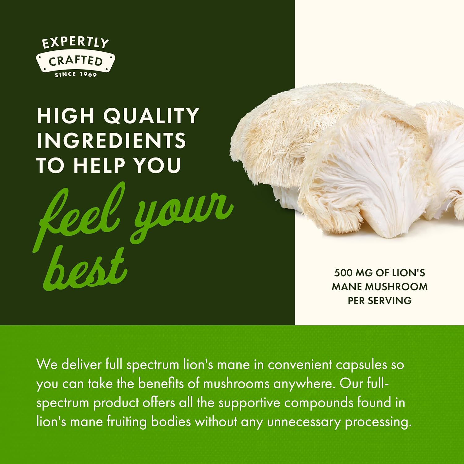 Swanson Full Spectrum Lion’s Mane Mushroom Aslan yelesi mantarı 500MG 60 Capsul - Görsel 2