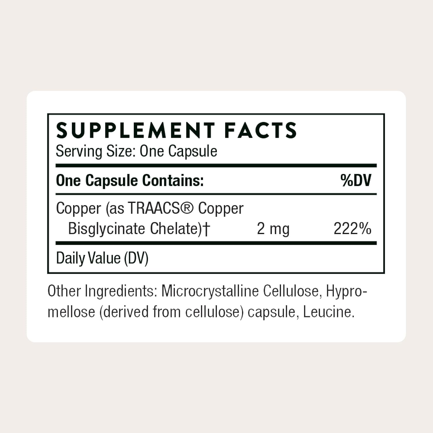 THORNE TRAACS Copper Bisglycinate Mineral Nerve & Skin Health 60 Caps