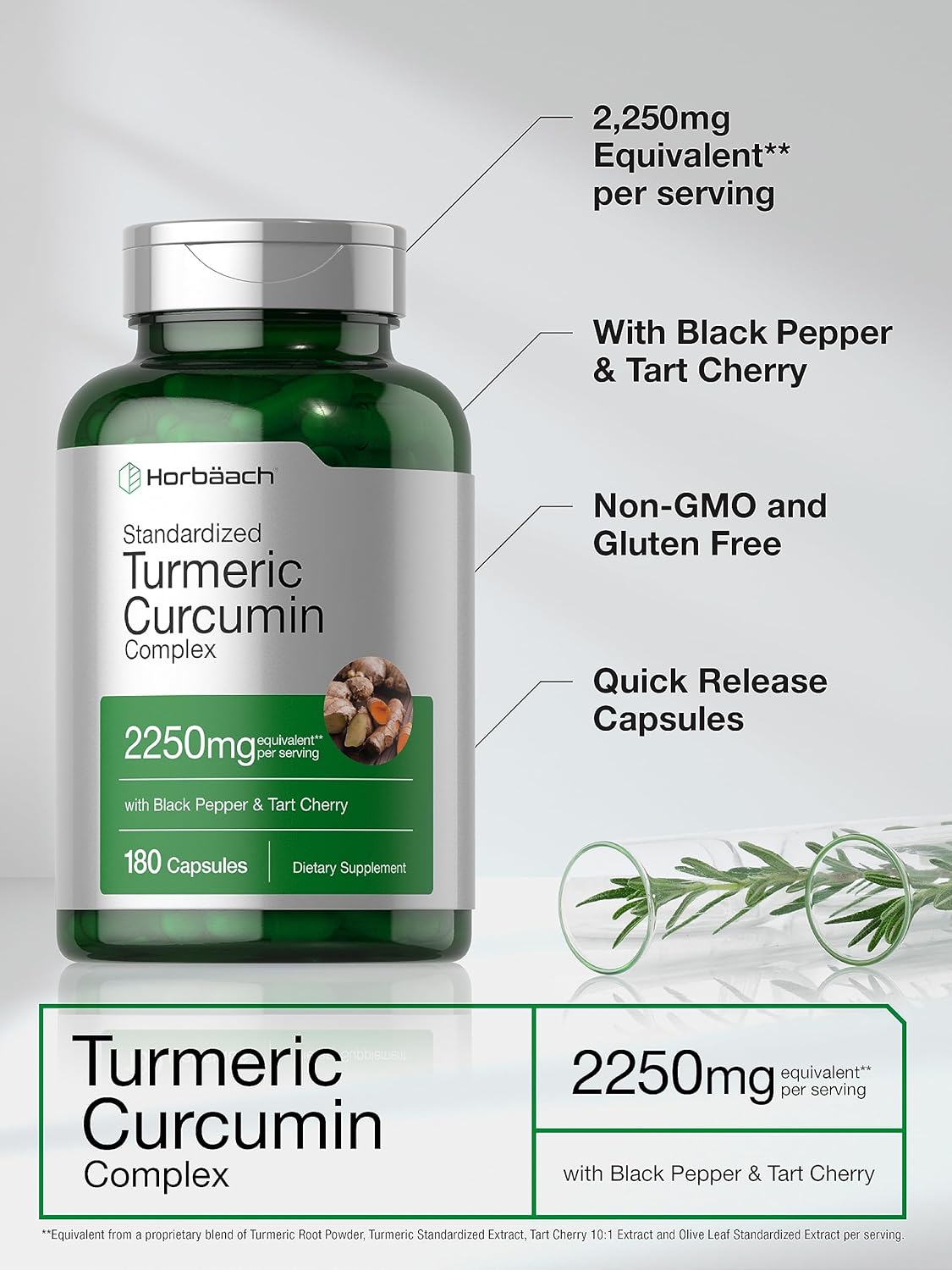 Horbäach Turmeric Curcumin Tart Cherry Olive Leaf 180 Caps - Görsel 2