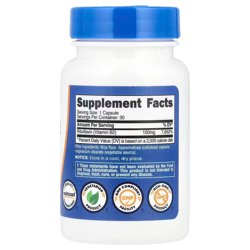 Nutricost Riboflavin Vitamin B2 100 mg 30 Capsules - Görsel 2