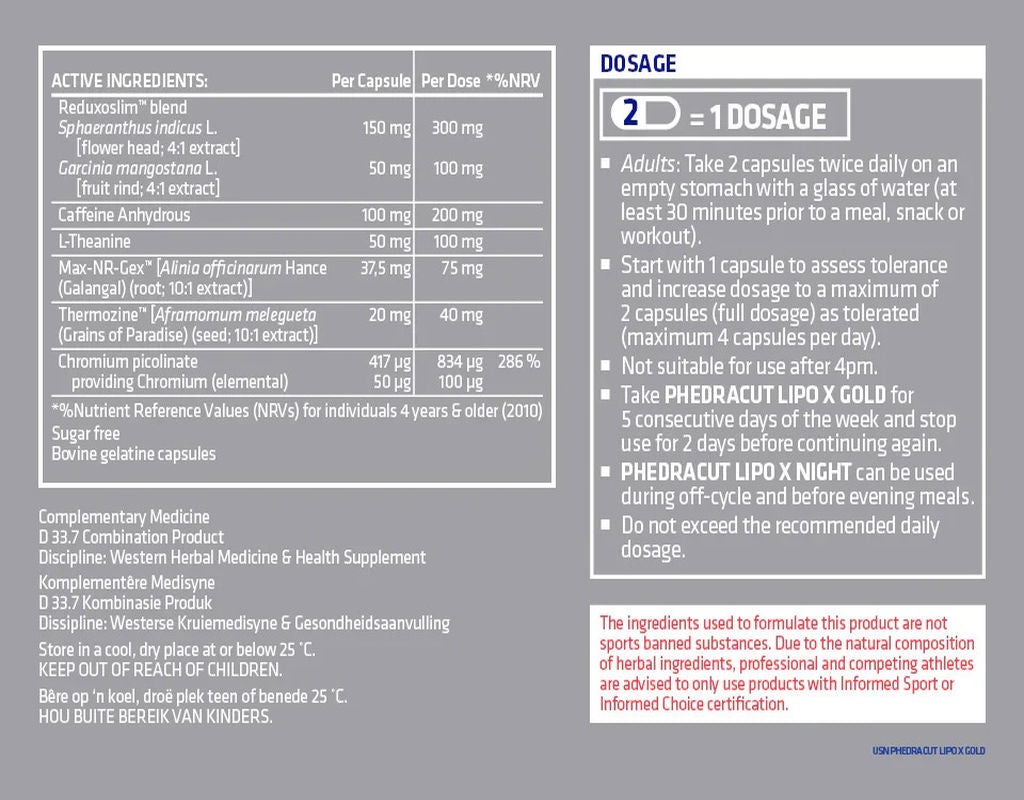 USN Phedra Cut Lipo Fat burner X Gold (Garcinia+Theanine ) 80 Caps - Görsel 2