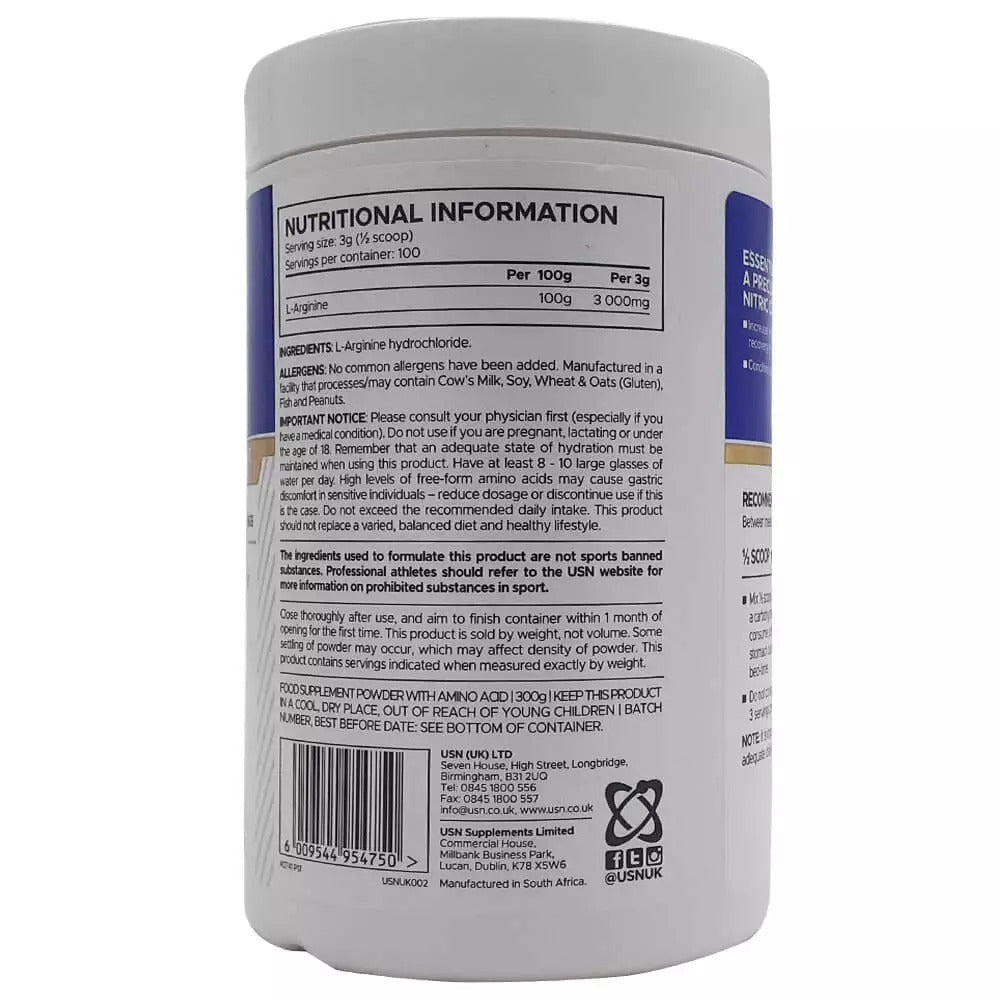 USN Pure L-Arginine Amino Acid Nitric Oxide 300 Gram - Görsel 3
