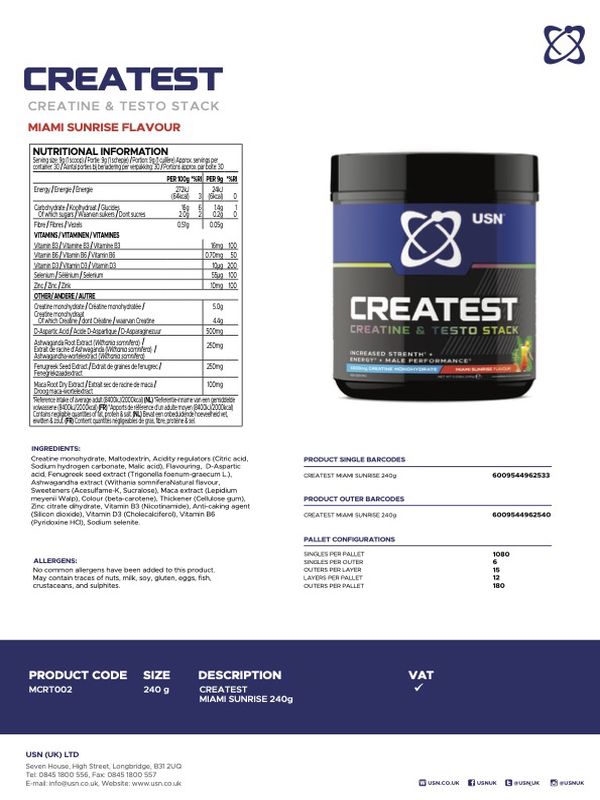 USN Createst Booster Creatine Monohidrat + Daa Aspartic acid 270g - Görsel 2