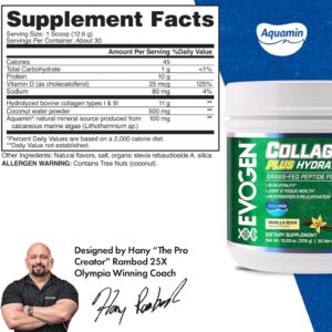 Evogen Collagen Plus Hydration Grass Fed Skin Vitality Joint & Tissue Health | Vanilla 378 gr