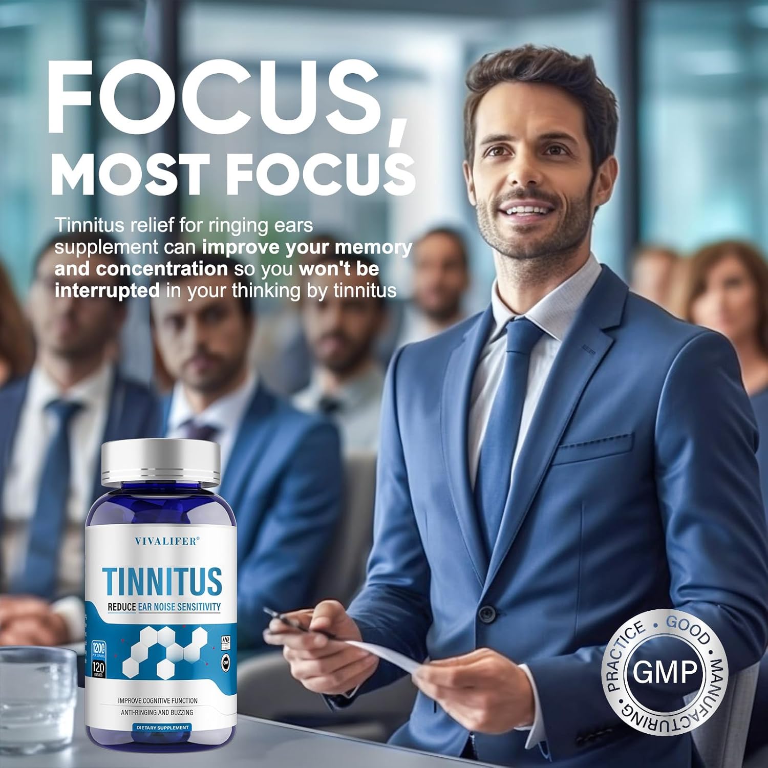 VIVALIFER Tinnitus Relief for Ringing Ears Cognitive 1200MG 120 Caps - Görsel 3