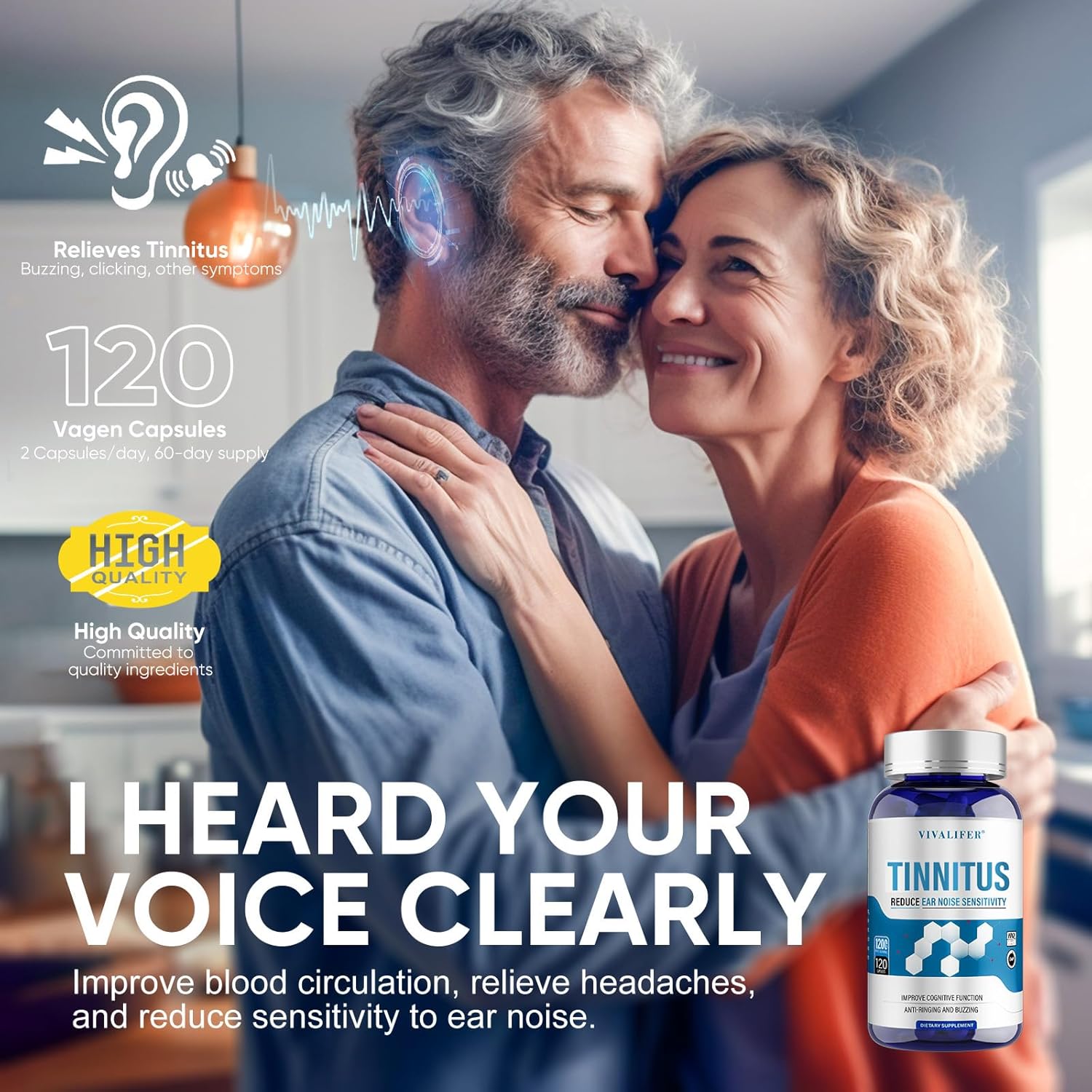 VIVALIFER Tinnitus Relief for Ringing Ears Cognitive 1200MG 120 Caps - Görsel 2