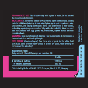 Biotech USA L-Carnitine (Karnitin) 1000 mg - 60 tablet - Görsel 2