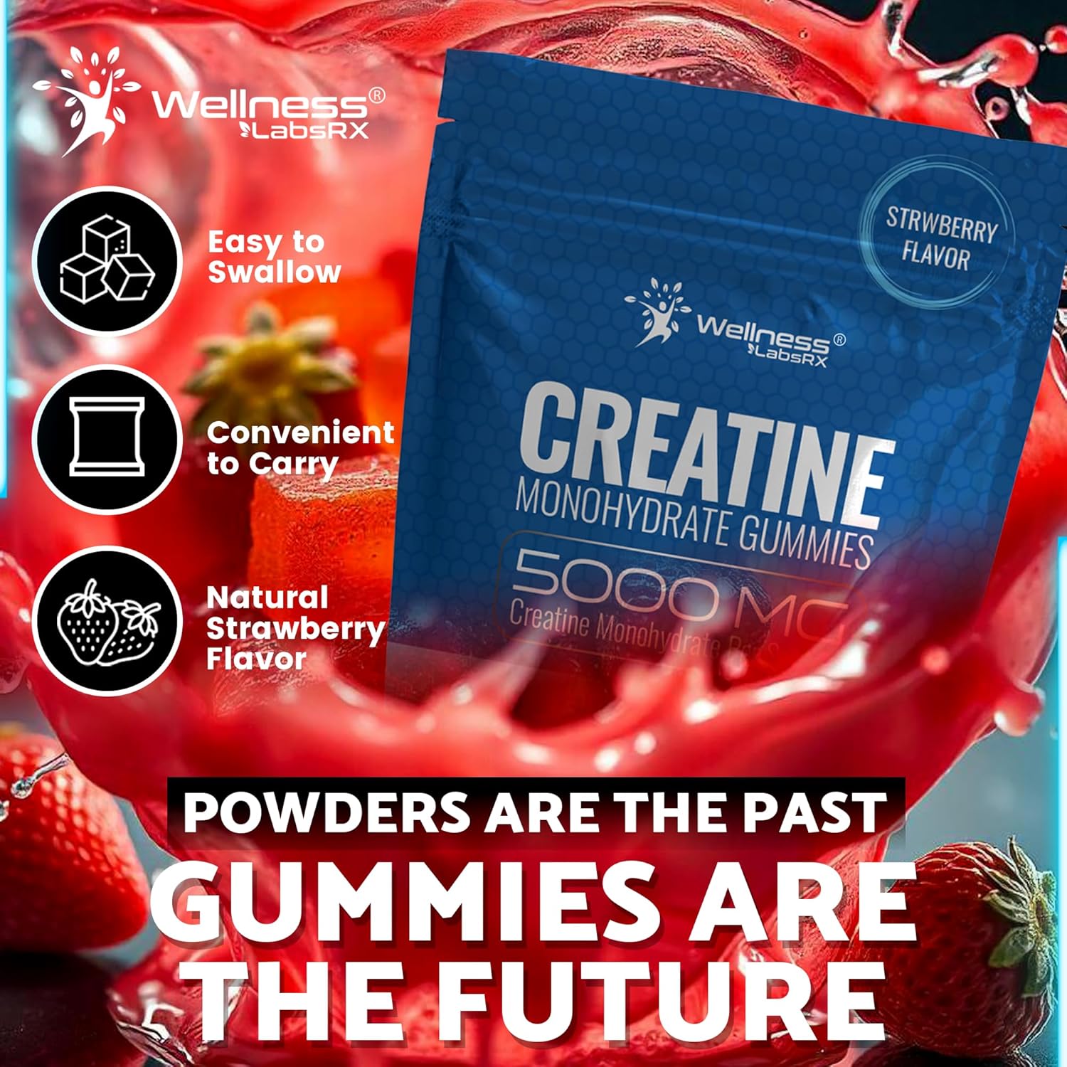 WELLNESS LABS Creatine Monohydrate Muscle Gh Strength Recovery 5000mg 60 Gummies
