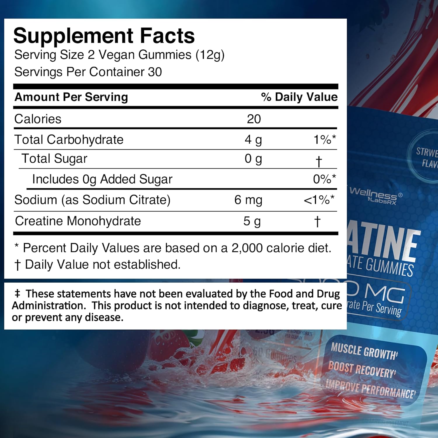 WELLNESS LABS Creatine Monohydrate Muscle Gh Strength Recovery 5000mg 60 Gummies - Görsel 3