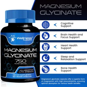 Wellness Labs Magnesium Glycinate for Magnesium Chelate Women and Men 750mg 120 Caps - Görsel 2