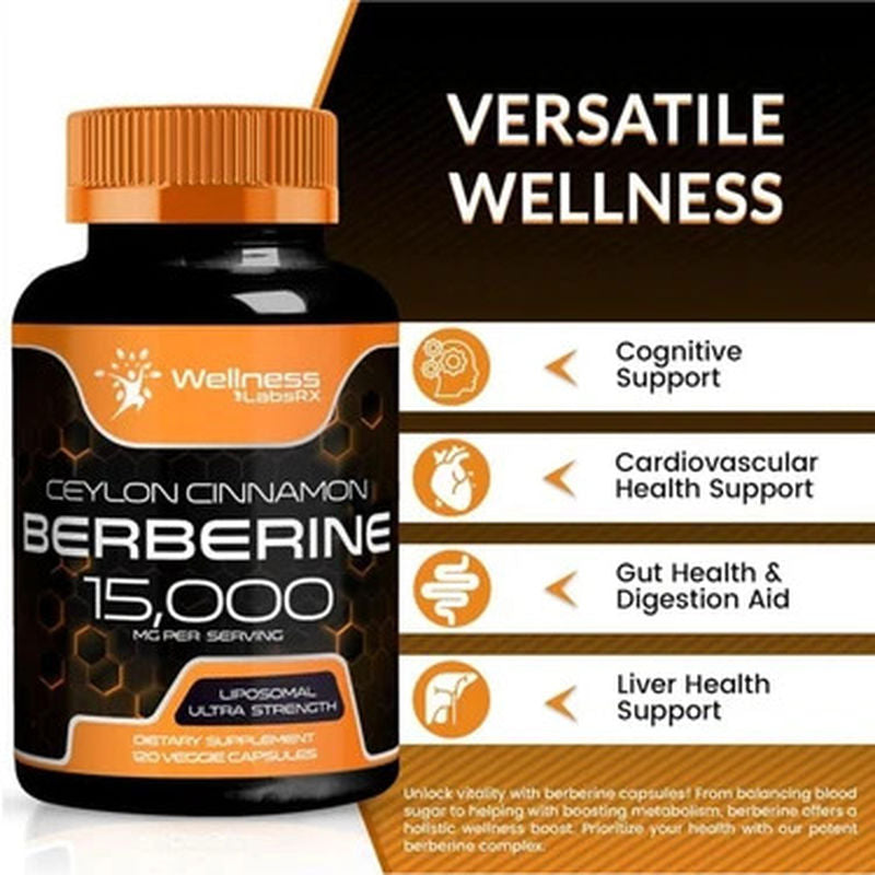 Wellnees Labs Liposomal Berberine + Ceylon Cinnamon+Turmeric + Ginseng + Ginkgo biloba 15,000mg – 120 - Görsel 3