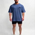 Beast Mode Yıkamalı Mavi Oversize Tişört