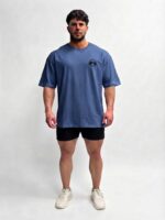 Beast Mode Yıkamalı Mavi Oversize Tişört