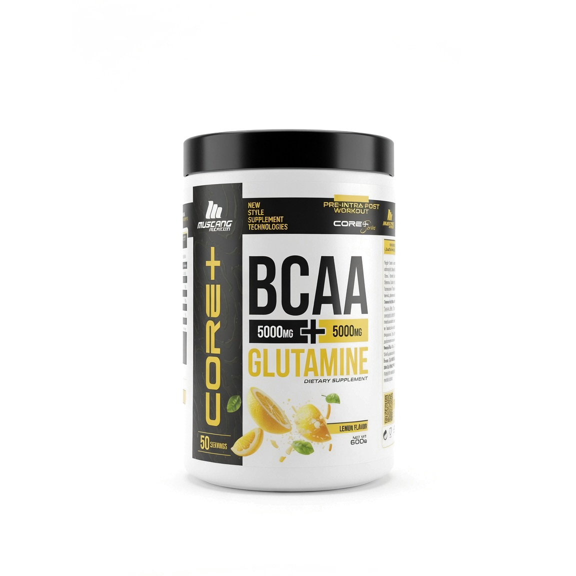 88410d_5bbdeff3c2574a23916bb5b362a7e64bmv2 Mustang Nutrition CORE+ BCAA 5000 mg + Glutamine 5000 mg Limon Aromalı – 600 g ( - Görsel 1